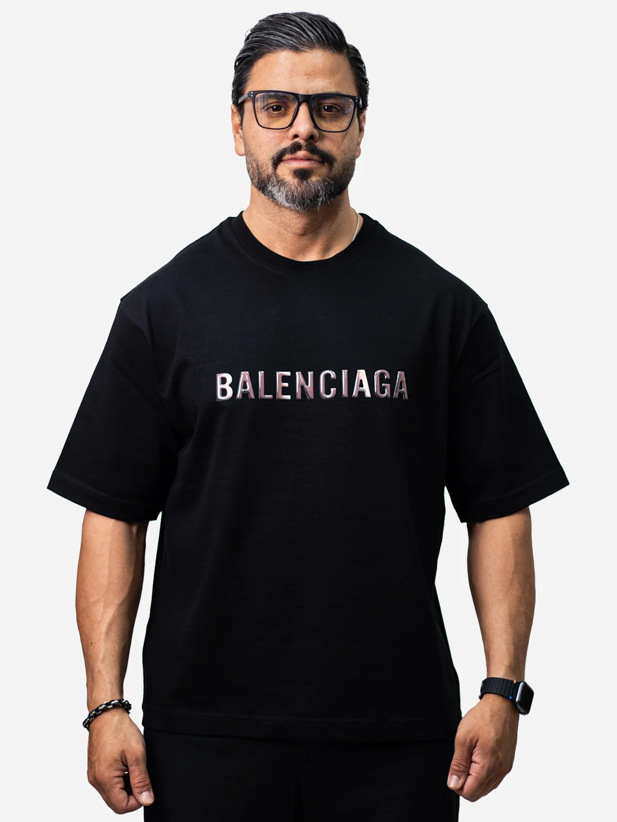 Balenciaga Macan Men's Black T-Shirt with Squares Code 1071